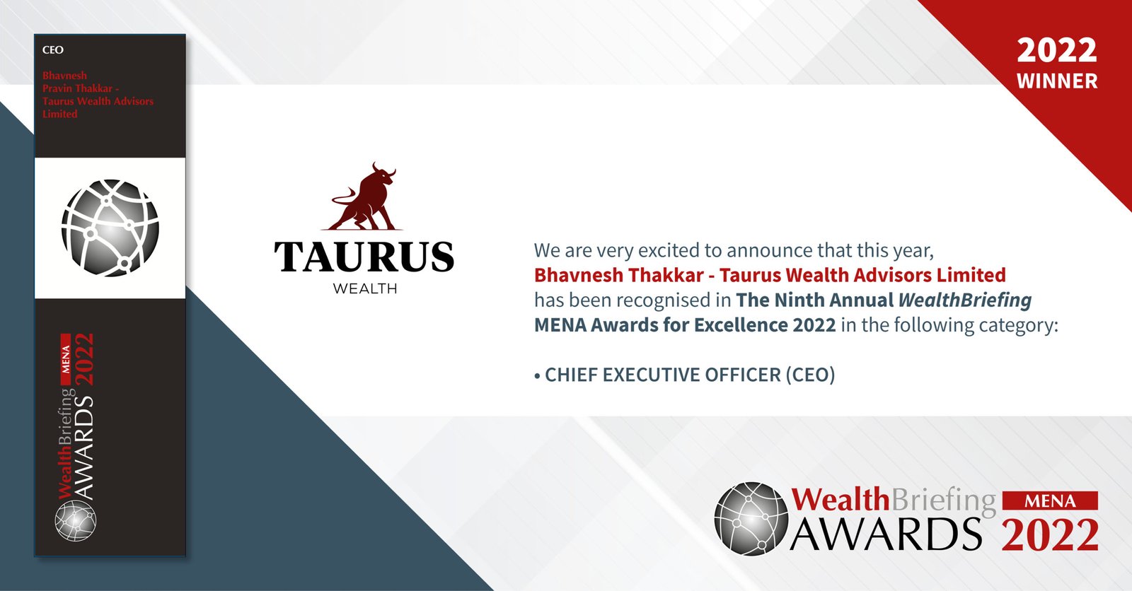 Bhavnesh Thakkar wins ‘Best CEO’ at WealthBriefing MENA Awards 2022.